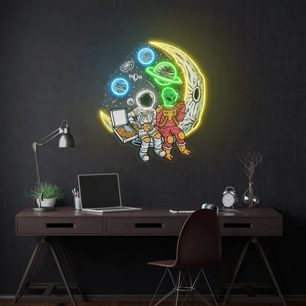 Astronaut And Alien Chill Together Pop Art Led Neon Sign Light