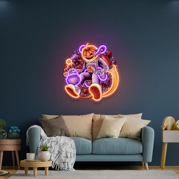 Astronaut Halloween Pumpkin Artwork Led Neon Sign Light