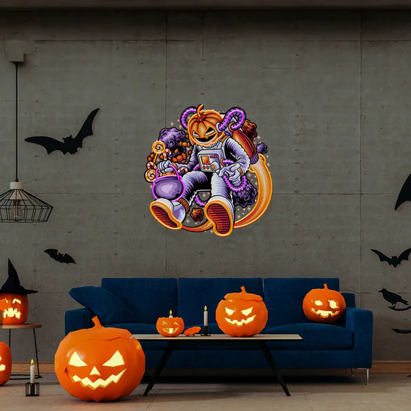 Astronaut Halloween Pumpkin Artwork Led Neon Sign Light