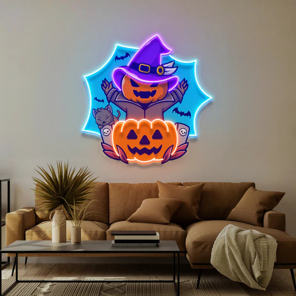 Pumpkin Witch Artwork Led Neon Sign Light