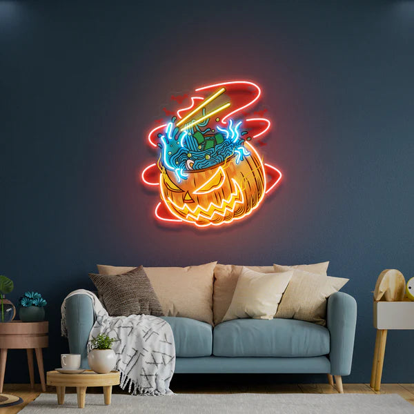 Pumpkin Ramen Monster With Halloween Artwork Led Neon Sign Light