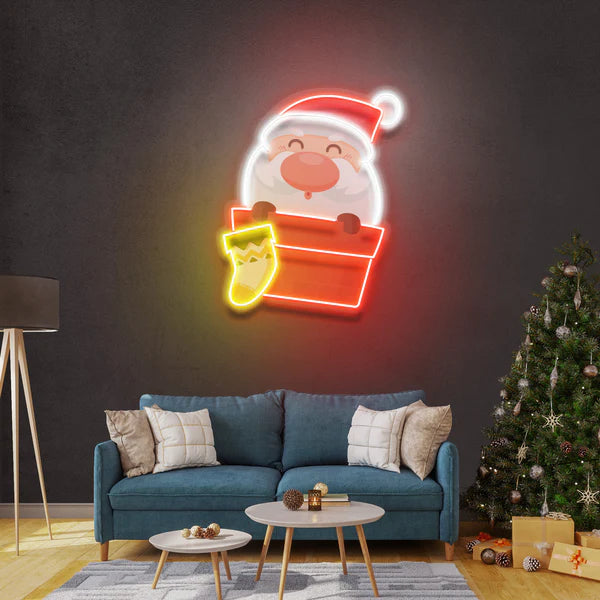 Santa With Sock Art Work Led Neon Sign Light