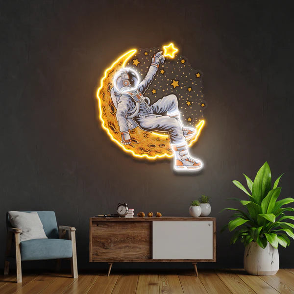 Astronaut Lying On The Moon Artwork Led Neon Sign Light