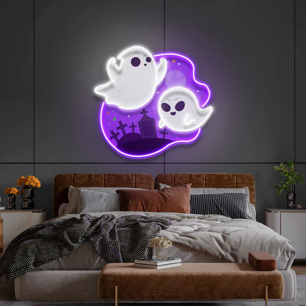 Cute Ghost Halloween Day Artwork Led Neon Sign Light