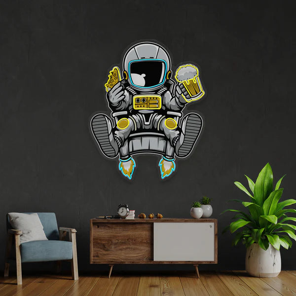 Astronaut Relax With Pizza And Beer Artwork Led Neon Sign Light