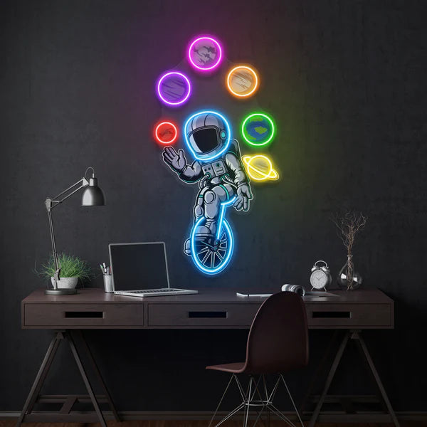 Astronaut Juggling Circus Galaxy Planets Artwork Led Neon Sign Light