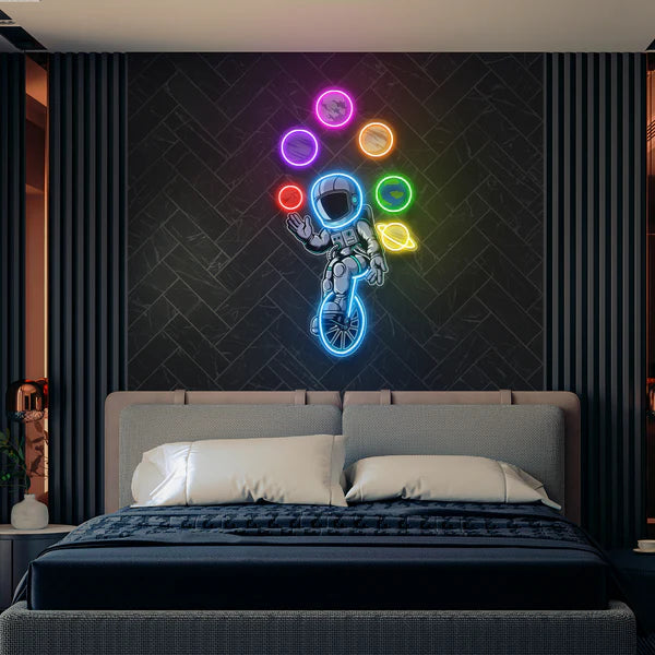 Astronaut Juggling Circus Galaxy Planets Artwork Led Neon Sign Light