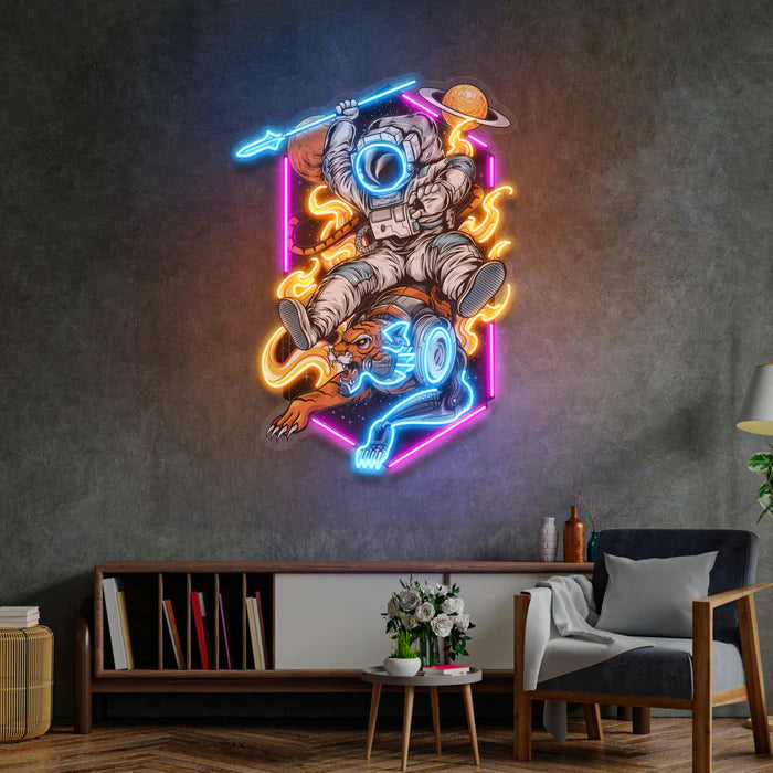 Astronaut Riding Tiger Led Neon Acrylic Artwork