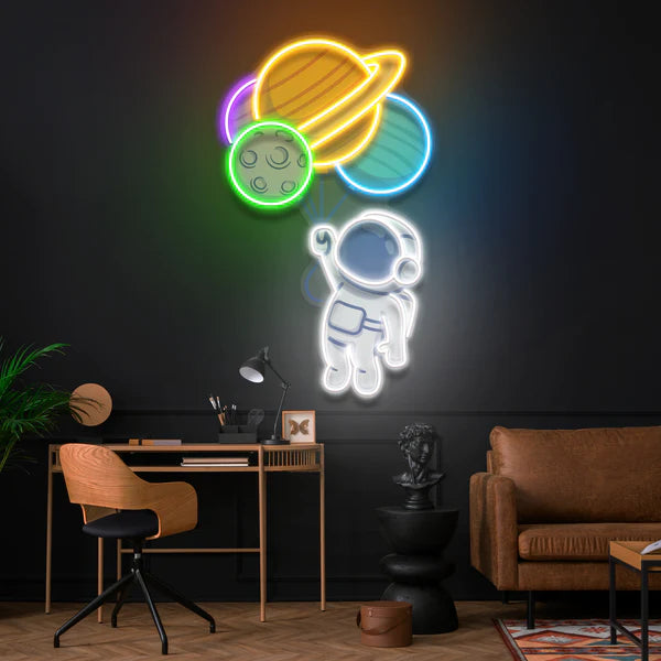 Ballons Astronaut 2 Art work Led Neon Sign Light