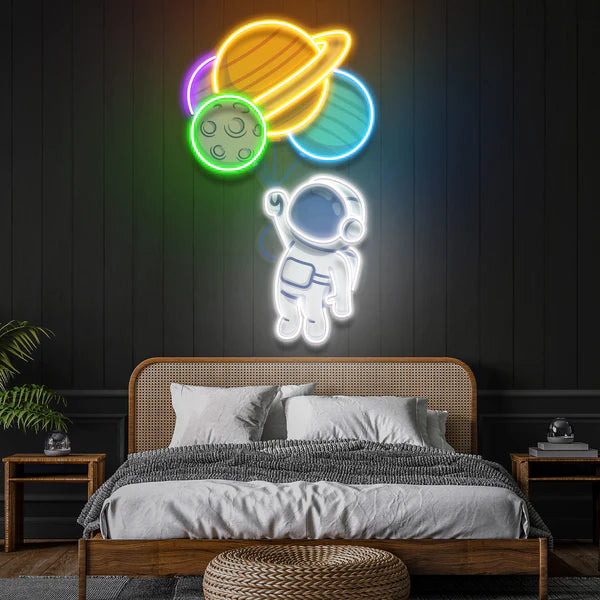 Ballons Astronaut 2 Art work Led Neon Sign Light