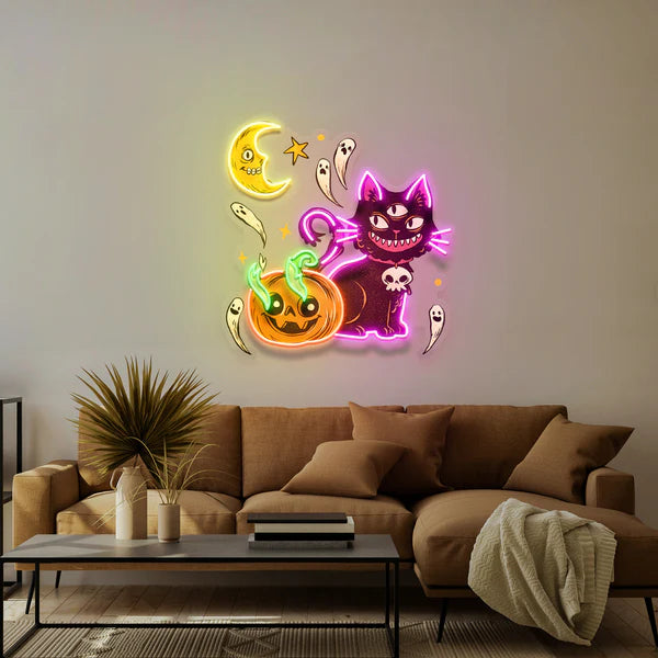 Pumpkin Cat Halloween Artwork Led Neon Sign Light