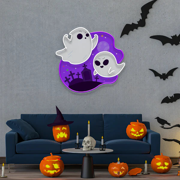 Cute Ghost Halloween Day Artwork Led Neon Sign Light