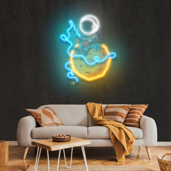 Astronaut Fishing Artwork Led Neon Sign Light