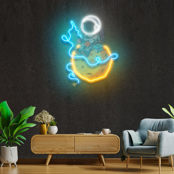 Astronaut Fishing Artwork Led Neon Sign Light