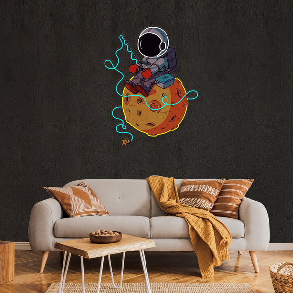 Astronaut Fishing Artwork Led Neon Sign Light