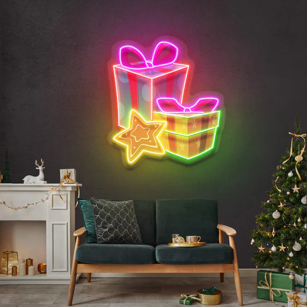 Colorful Christmas Gifts Art work Led Neon Sign Light