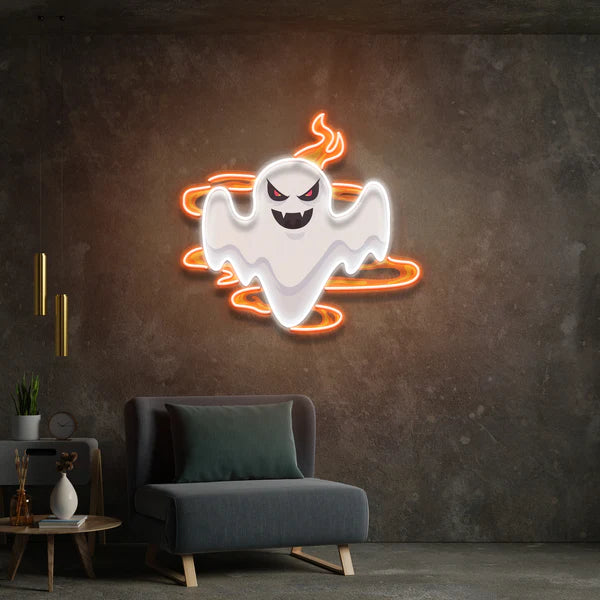 Halloween Day Ghost Fire Artwork Led Neon Sign Light