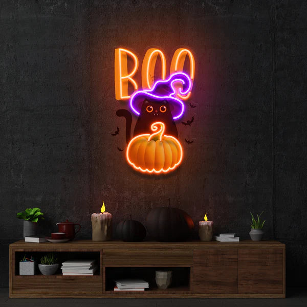 Cat Pumpkin Halloween Artwork Led Neon Sign Light