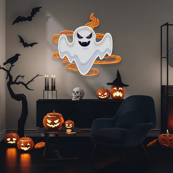 Halloween Day Ghost Fire Artwork Led Neon Sign Light