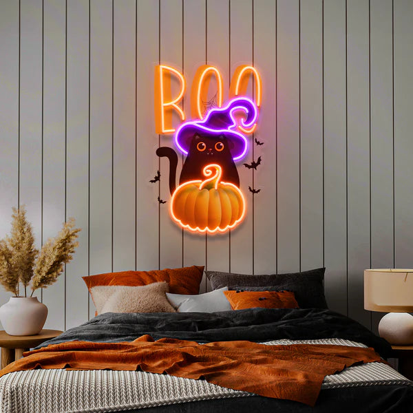 Cat Pumpkin Halloween Artwork Led Neon Sign Light