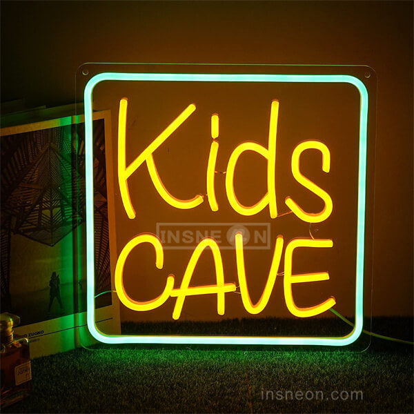 Kids Cave neon letter art