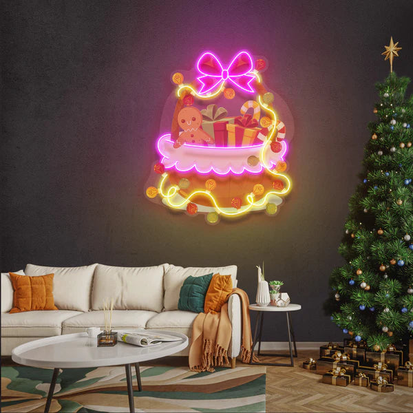 Christmas Gift Basket Led Neon Sign Light