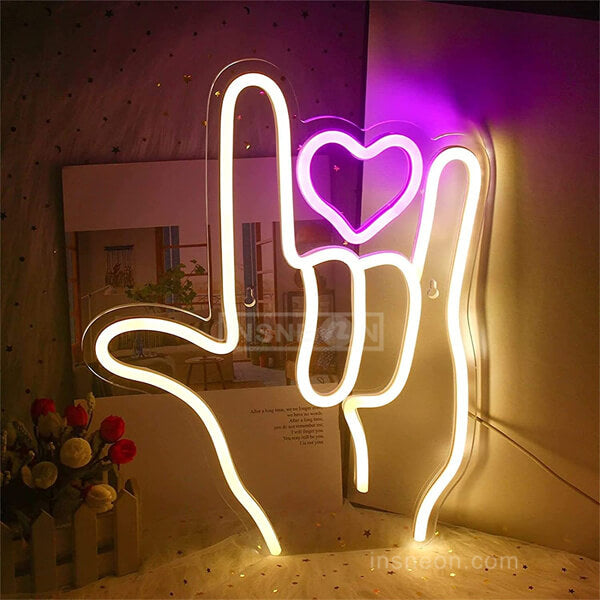 Hand Heart Love happy mothers day neon sign