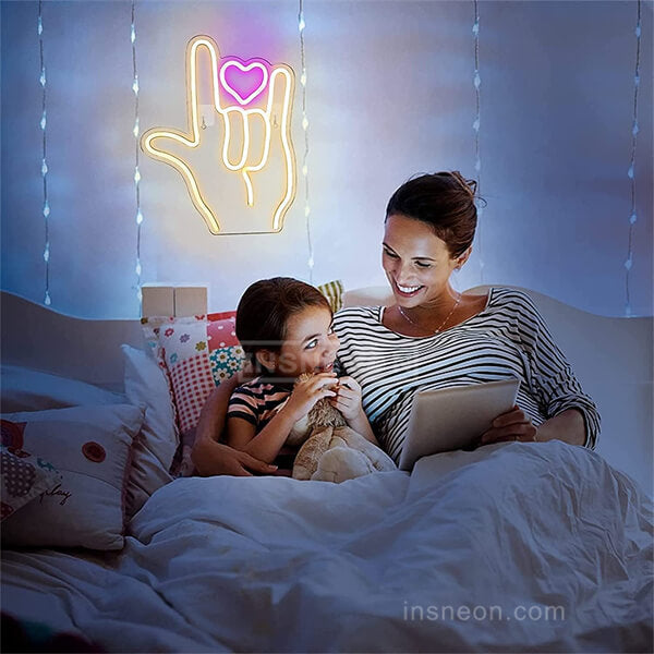 Hand Heart Love happy mothers day neon sign