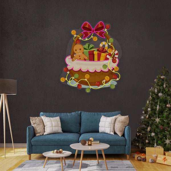 Christmas Gift Basket Led Neon Sign Light