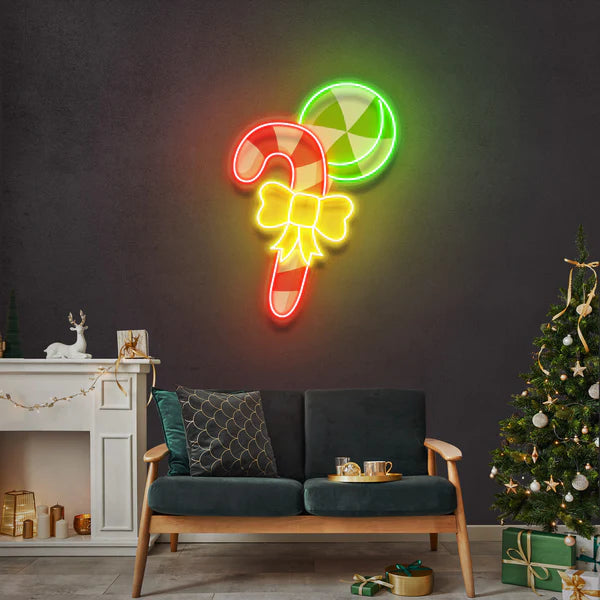 Christmas Candy Cane Led Neon Sign Light