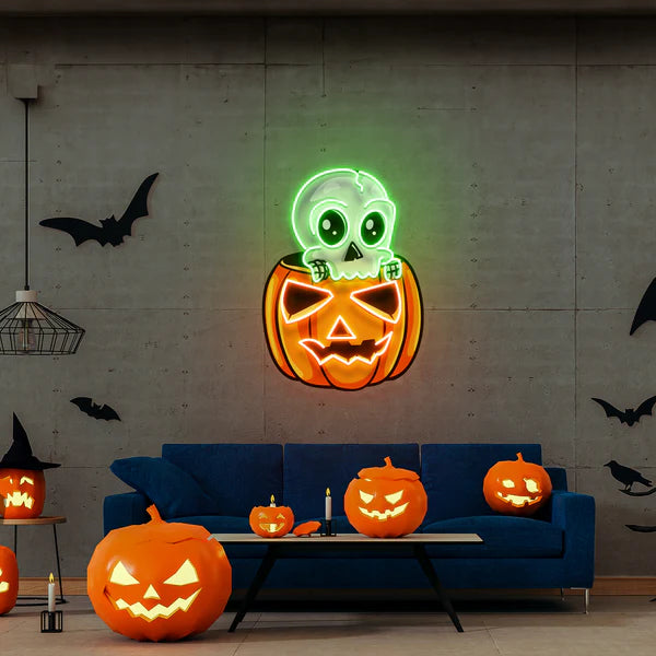 Halloween Skull Pumpkin Cute Artwork Led Neon Sign Light