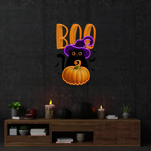 Cat Pumpkin Halloween Artwork Led Neon Sign Light