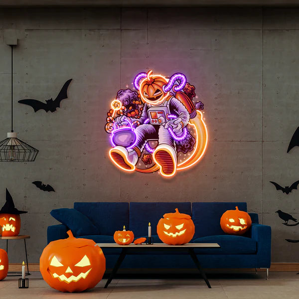 Astronaut Halloween Pumpkin Artwork Led Neon Sign Light