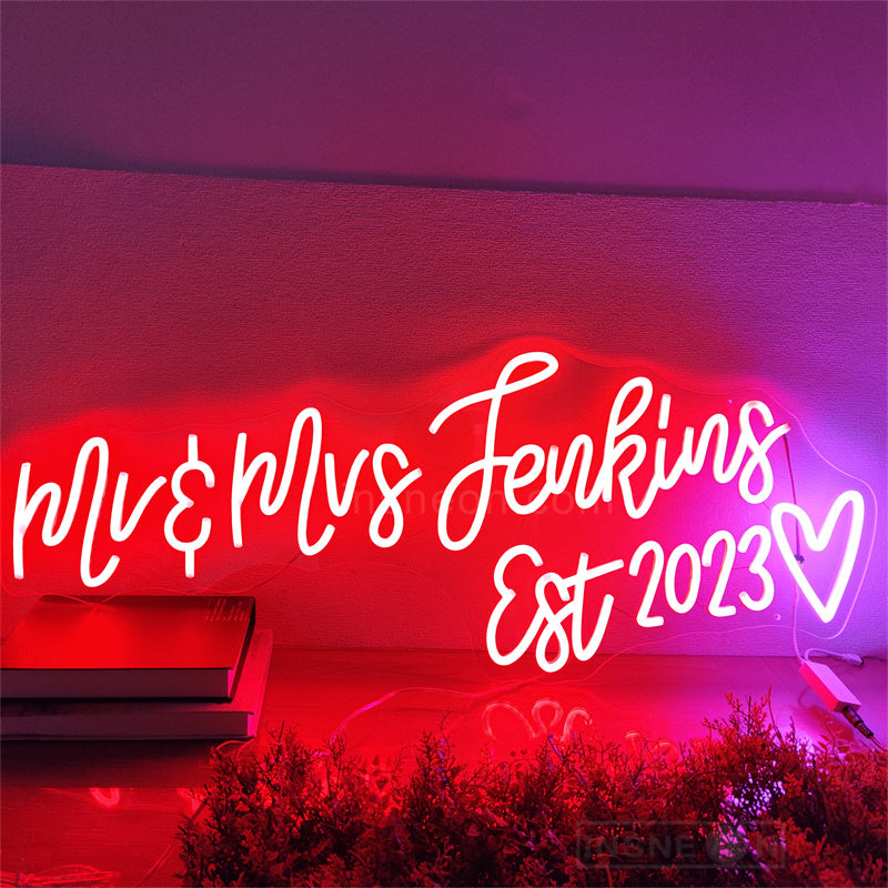 Mr Mrs Est 2023 Wedding RGB Neon Sign