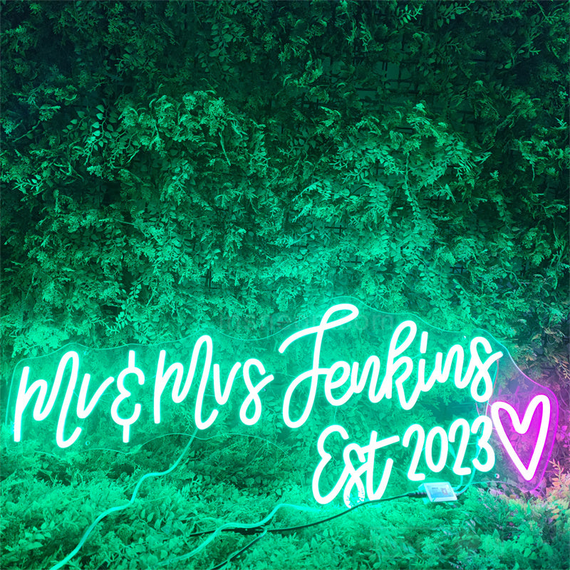 Mr Mrs Est 2023 Wedding RGB Neon Sign