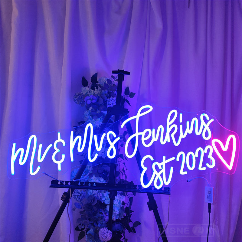 Mr Mrs Est 2023 Wedding RGB Neon Sign