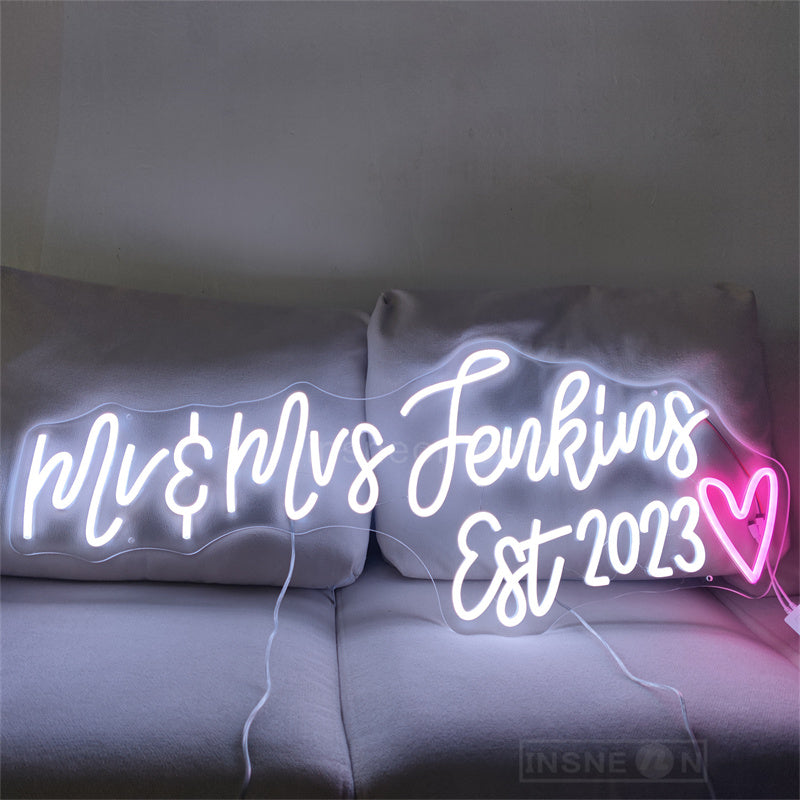 Mr Mrs Est 2023 Wedding RGB Neon Sign