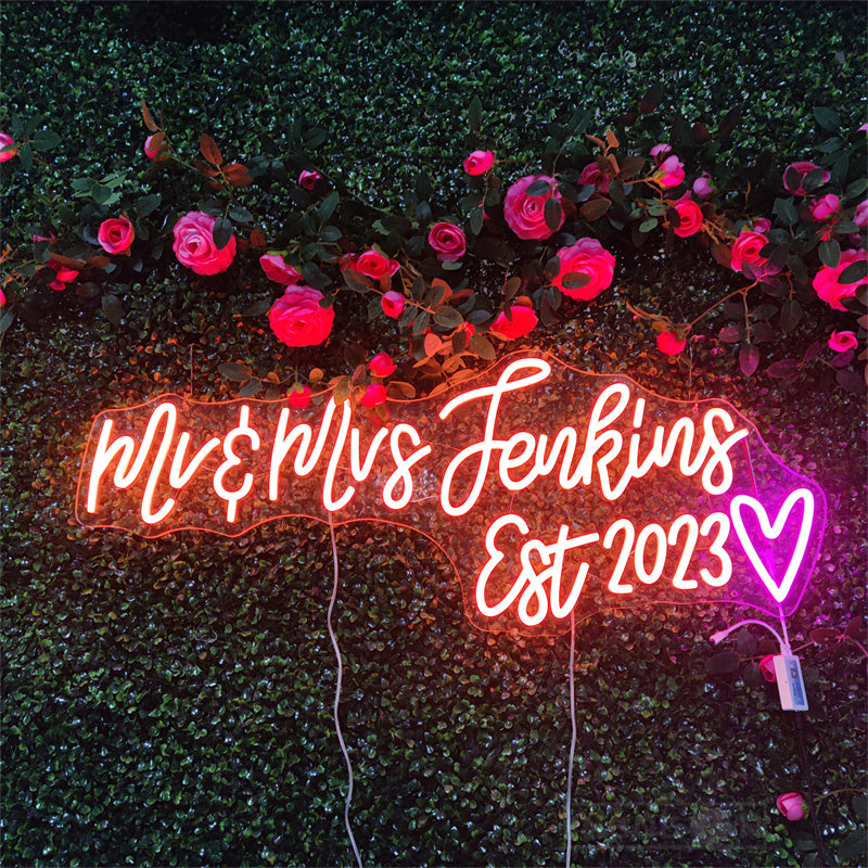 Mr Mrs Est 2023 Wedding RGB Neon Sign